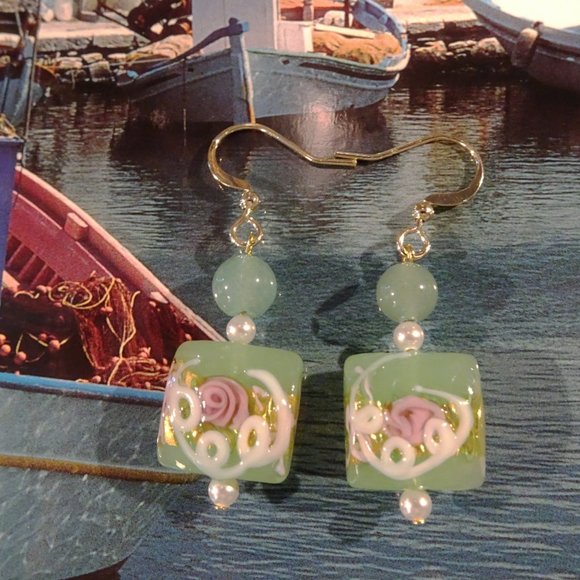Handcrafted Murano earrings made from vela squares with external lampwork icing - Picture 9 of 9